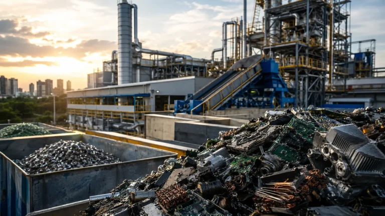 Instalação industrial brasileira de recuperação de materiais e reinserção de resíduos na cadeia produtiva.